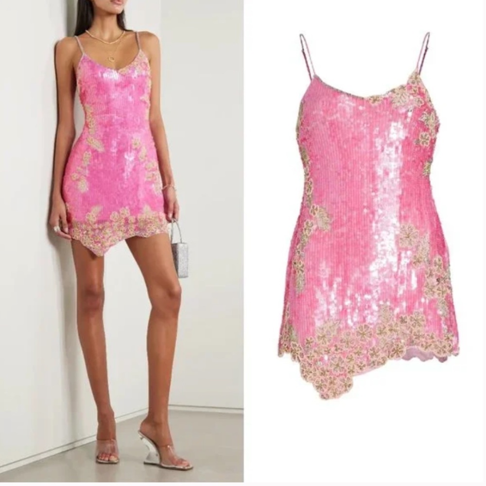 LoveShackFancy Meline Sequin Mini Dress Raspberry Sparkle Size 4